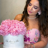Red Preserved Hydrangea in Black Velvet Box