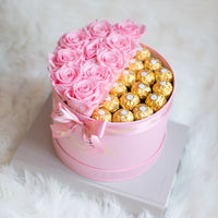 Infinity Roses and Ferrero Rocher Chocolate Gift Box | Luxury Preserved Flowers and Chocolate Mother's Day Gift Set