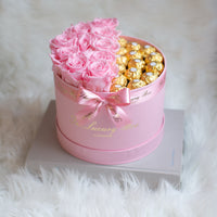 Infinity Roses and Ferrero Rocher Chocolate Gift Box | Luxury Preserved Flowers and Chocolate Gift Set