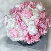Hydrangea and Peony bouquet. floral arrangement flower box for flower delivery