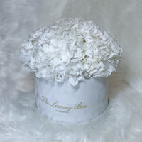 White preserved hydrangea flower arrangement for flower delivery