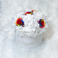 preserved rainbow flowers arrangement for flower delivery