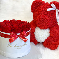 Red & White Rose Bear & Eternity Rose Box Set | Luxury Birthday or Anniversary Gift Set
