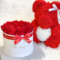 Red & White Rose Bear & Eternity Rose Box Set | Luxury Birthday or Anniversary Gift Set