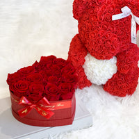 Red Rose Bear & Heart Shaped Rose Box Set | Elegant and Romantic Gift Set for Her