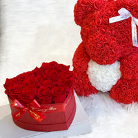 Red Rose Bear & Heart Shaped Rose Box Set | Elegant and Romantic Gift Set for Her