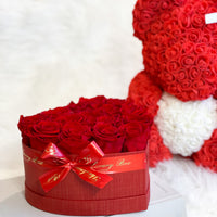 Red Rose Bear & Heart Shaped Rose Box Set | Elegant and Romantic Gift Set for Her