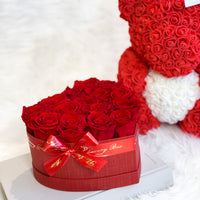 Red Rose Bear & Heart Shaped Rose Box Set | Elegant and Romantic Gift Set for Her