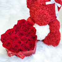 Red Rose Bear & Heart Shaped Rose Box Set | Elegant and Romantic Gift Set for Her