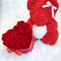 Red Rose Bear & Heart Shaped Rose Box Set | Elegant and Romantic Gift Set for Her