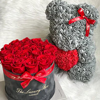 Grey Rose Bear with Red Heart 40cm | Elegant Gift for Girlfriend, Wife or Partner