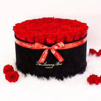 red infinity roses in giant xxl black box for valentine's gift
