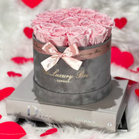 pink eternity roses in grey velvet box valentine's day gift