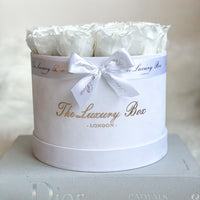 white eternity roses in white box gift for girls