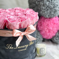 Grey & Pink Rose Bear & Eternity Rose Box Set | Floral Gift Set Idea for Her- Delivered