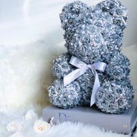 silve rose bear made of flowers with roses