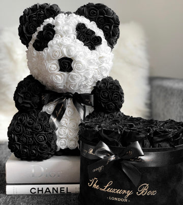 Panda Rose bear and infinity roses box set luxury gift for birthdays, wedding anniversary, new baby gift and special occasions