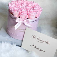 pink eternity preserved roses in pink velvet box gift for her