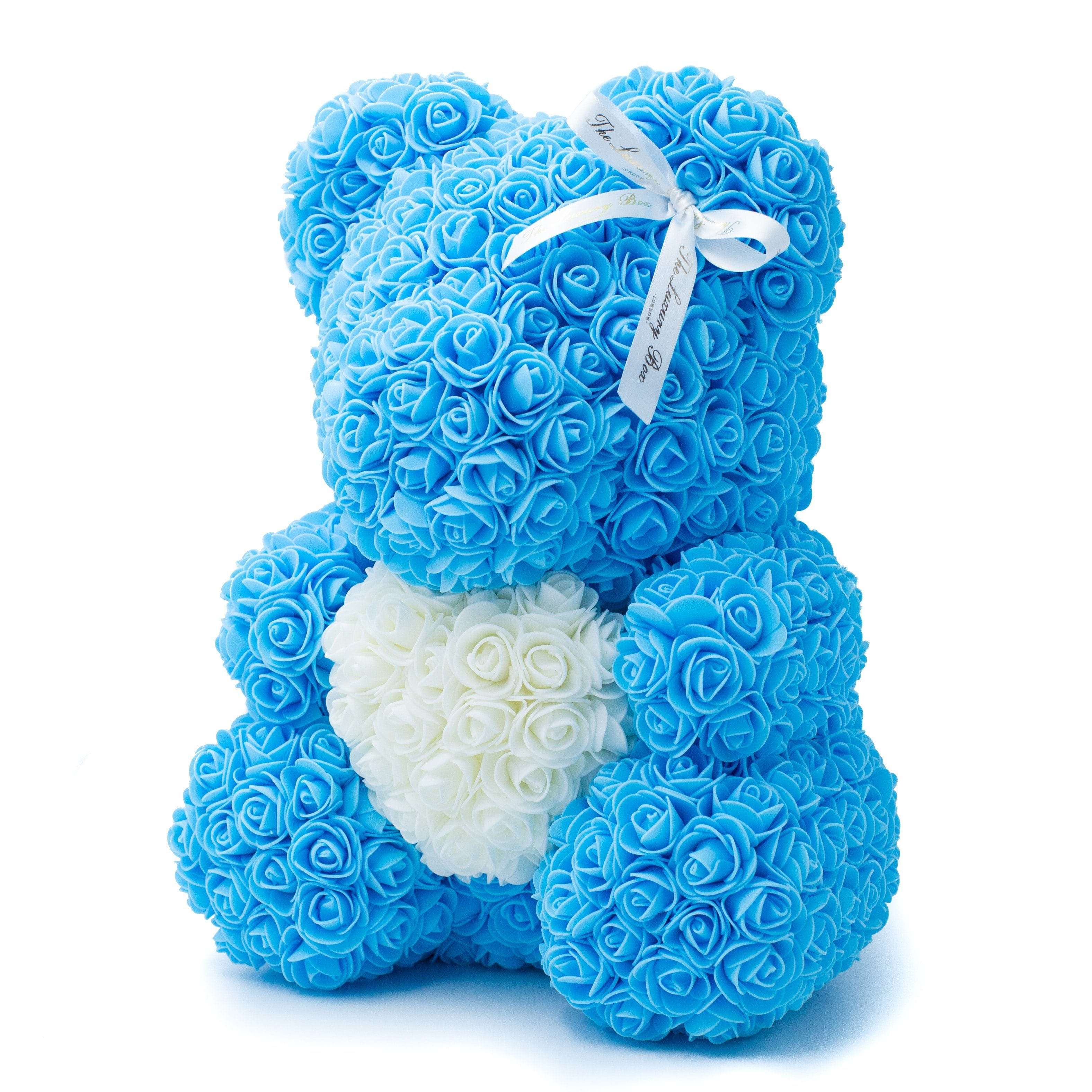 Baby Blue Rose Bear with Heart The Luxury Box London Free Delivery