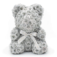 Silver Rose Bear with Ribbon 14 in. - Luxury Box London
