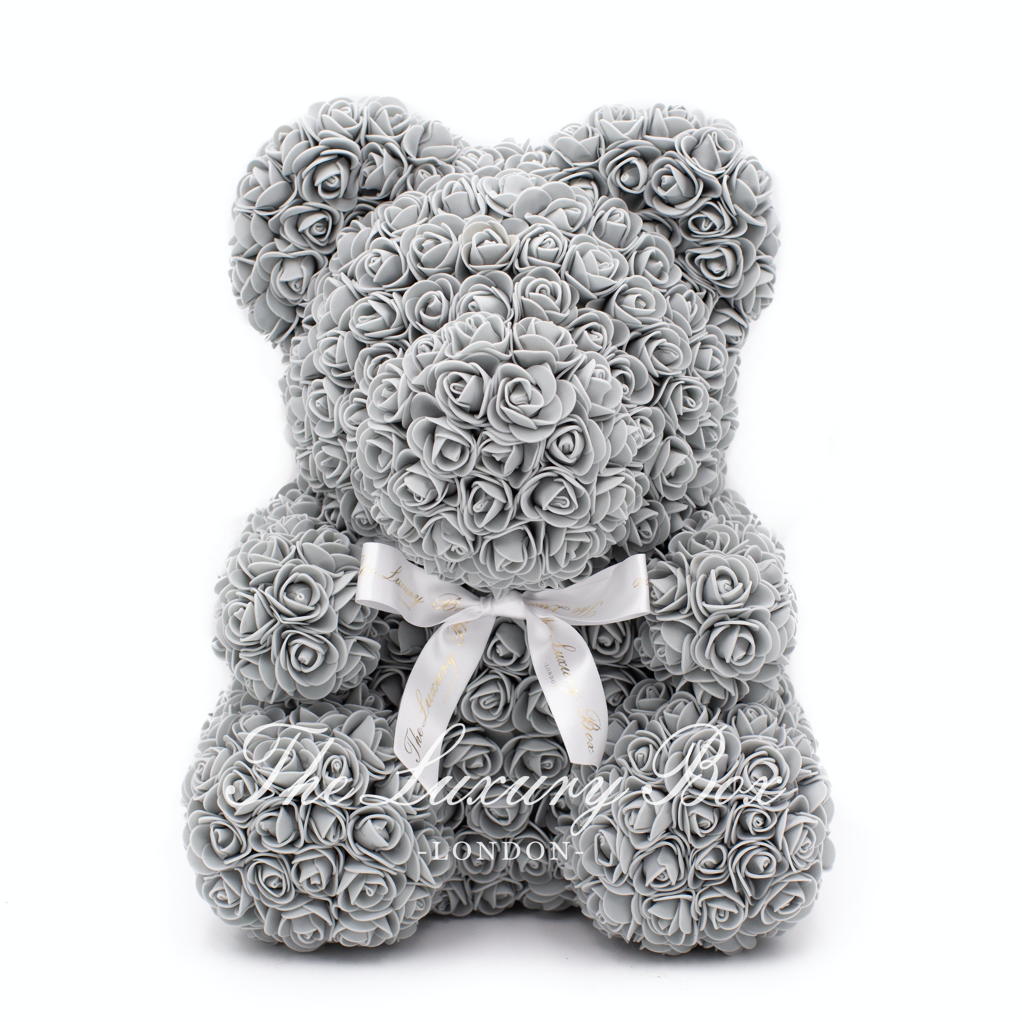 Grey Rose Bear With Ribbon 14in – The Luxury Box London