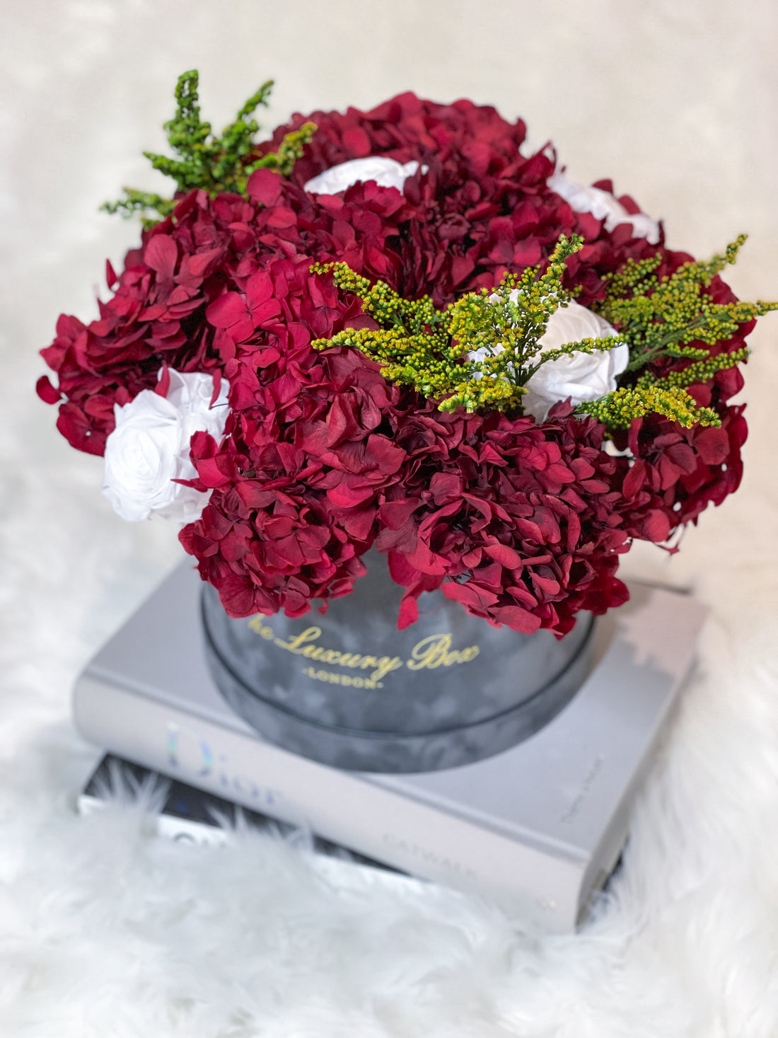 Preserved hydrangea and infinity roses bouquet for flower delivery UK