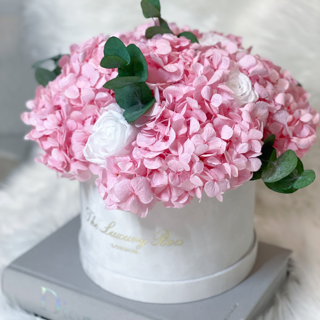 Flowers In Box Grace Bouquet | Preserved Flowers Mix in Pink in White Box | Flowers t ...