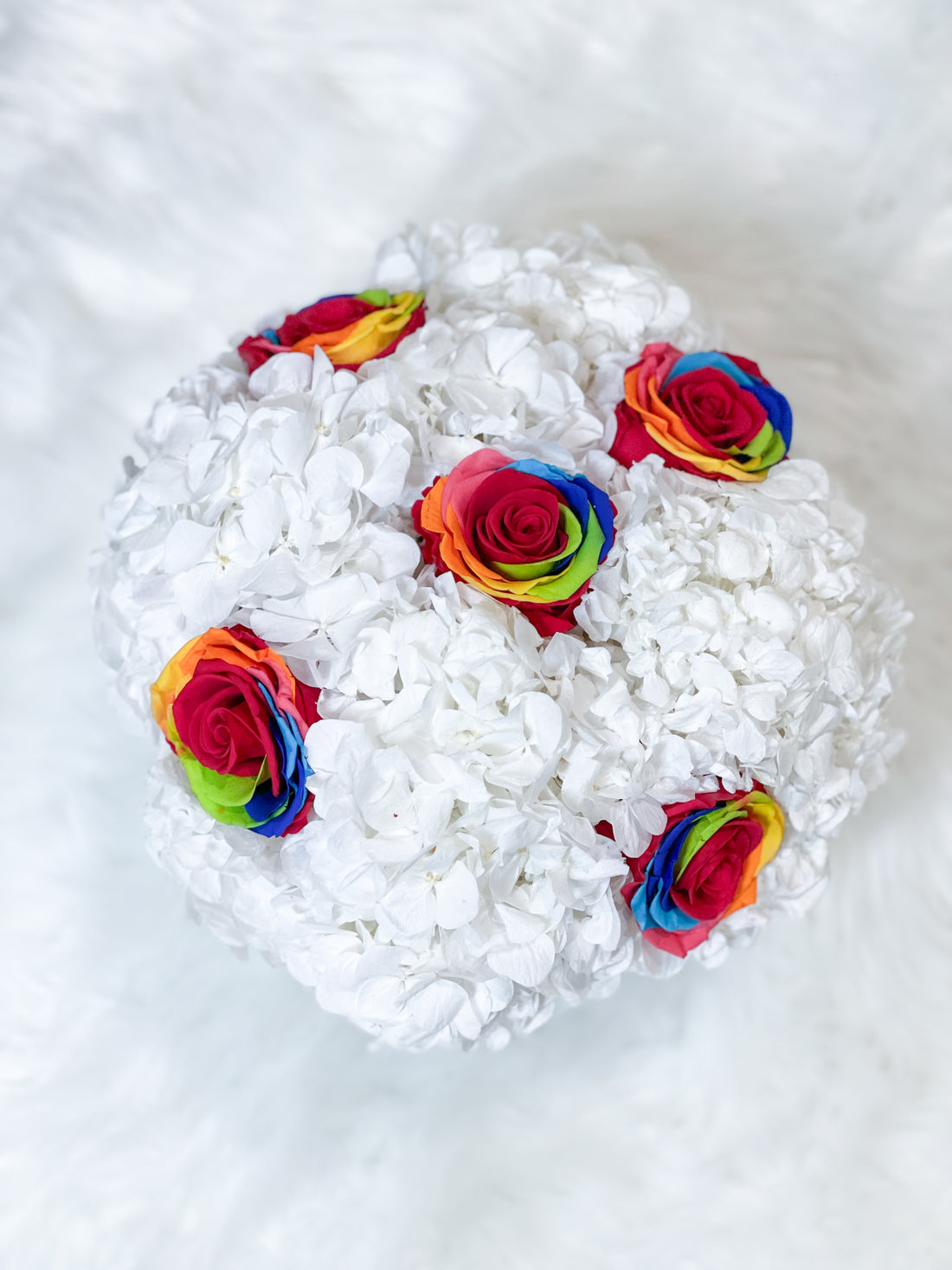 preserved rainbow flowers arrangement for flower delivery 