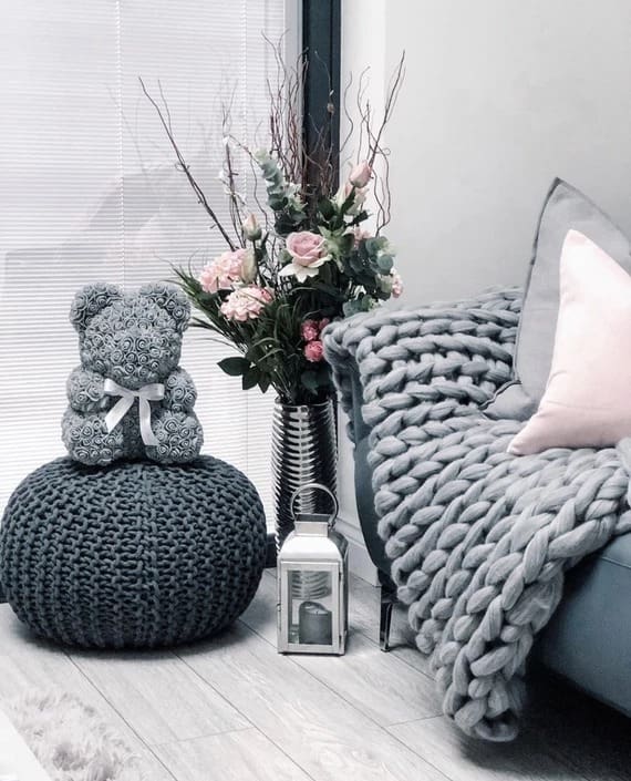 grey rose teddy  bear home decor and gifts for her