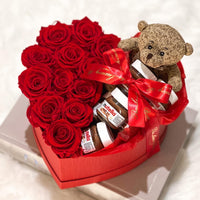 Preserved eternity roses and nutella gift set in heart shaped box