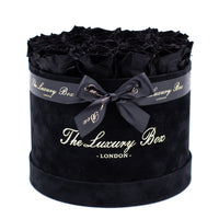 black preserved eternity roses in black rose box