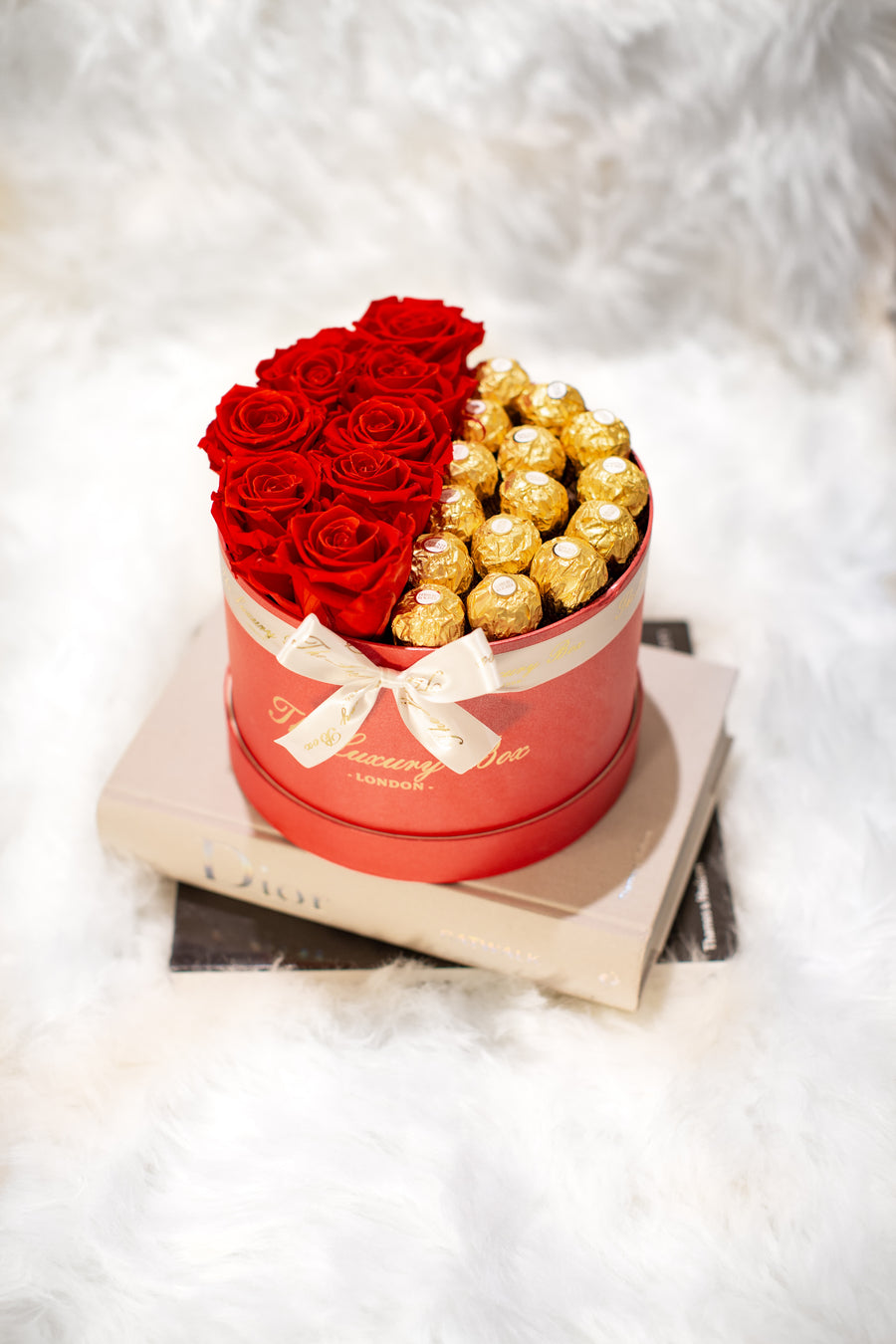 eternity rose box with fererro chocolate gift set for valentine's day