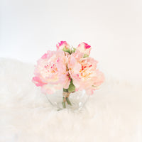 peach and pink artificial flowers in vase for coffee table luxury home decoration