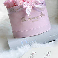 pink and white eternity roses in velvet pink box gift for women