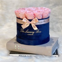 pink eternity roses in navy blue velvet box gift for girl