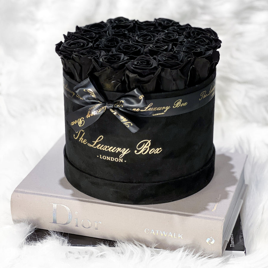 black eternity roses in black box gift for her