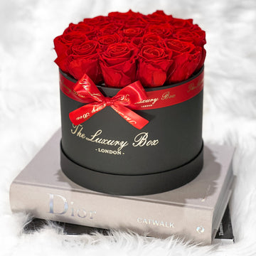 red eternity roses in black box gift for her