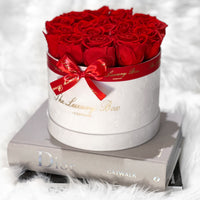 red eternity roses in velvet white box gift for her