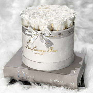 white eternity roses in white box gift for her
