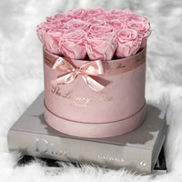 pink eternity roses in pink velvet box gift for her