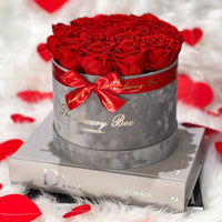 red eternity roses in grey box valentine's day gift