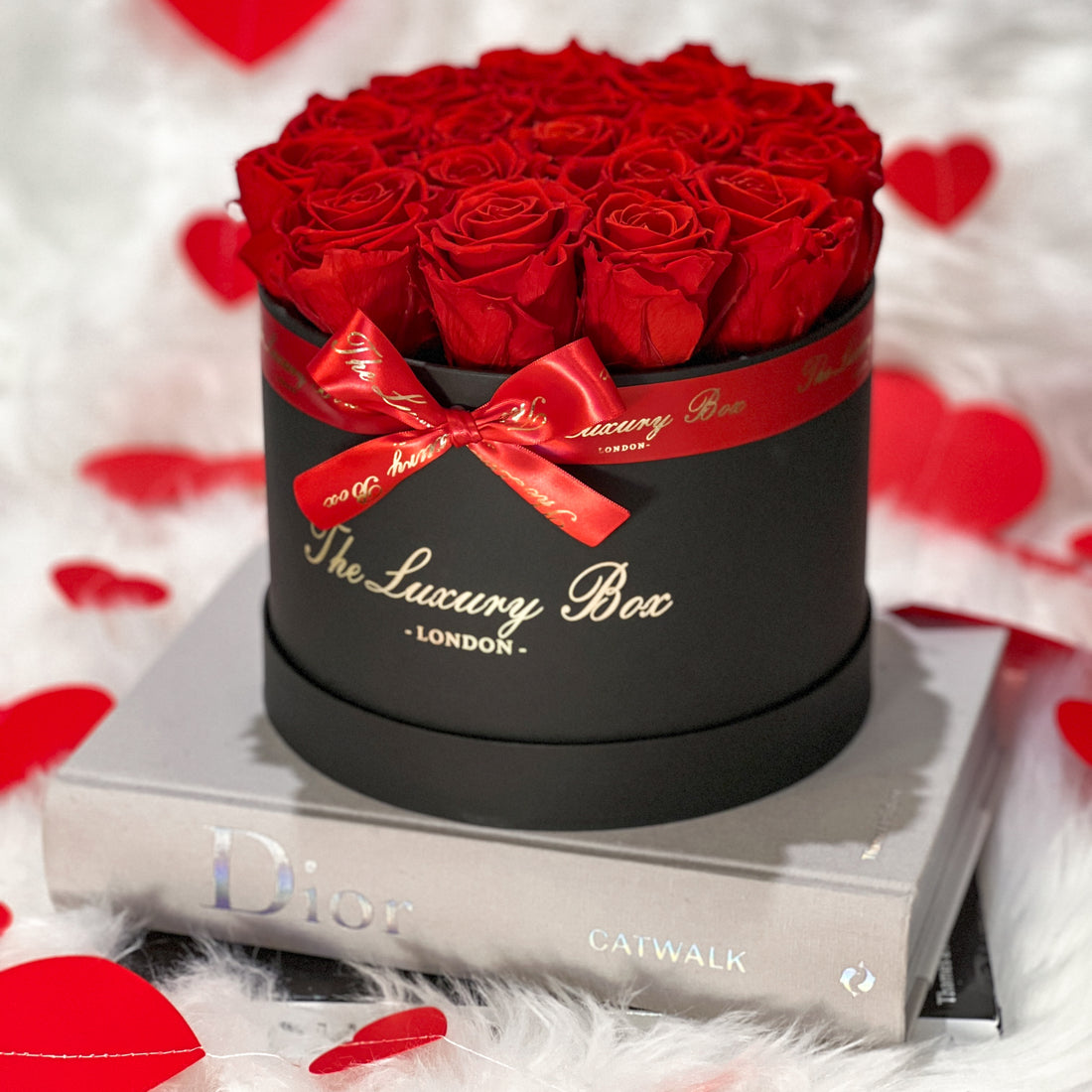 red eternity roses in black box valentine's day gift