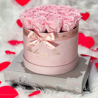 pink eternity roses in pink velvet box valentine's day gift