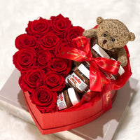 Preserved eternity roses and nutella gift set in heart shaped box