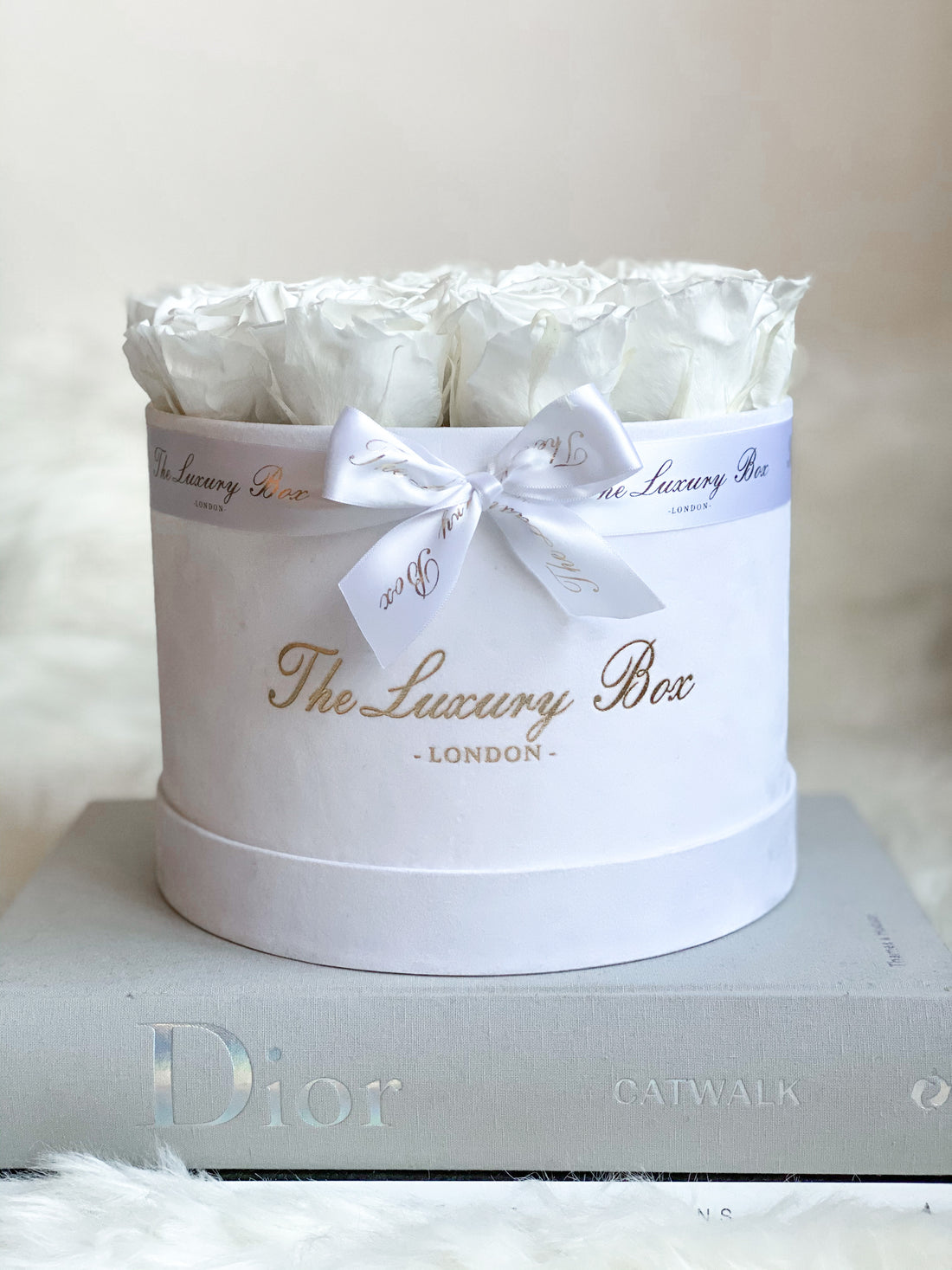 white eternity roses in white box gift for girls