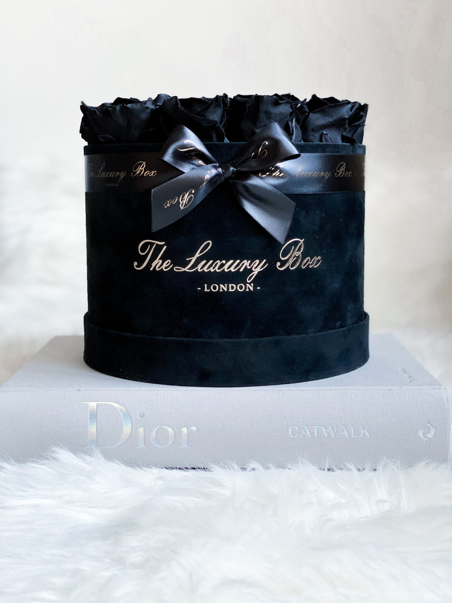 black eternity roses in black box for her