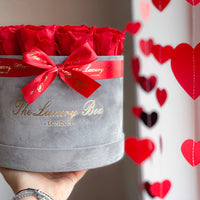 valentine's day preserved eternity red roses in velvet grey box