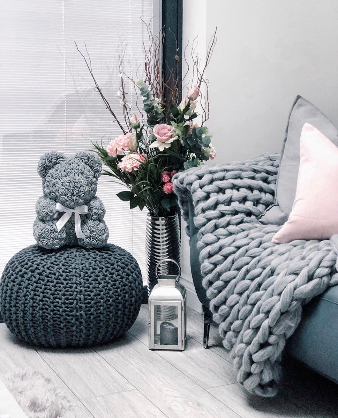 grey rose bear home decor