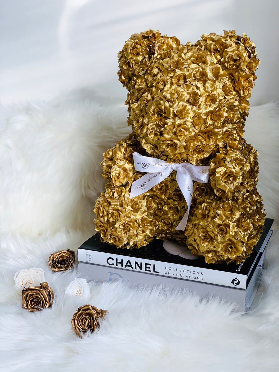 Gold Rose Bear With Ribbon The Luxury Box London Free Delivery