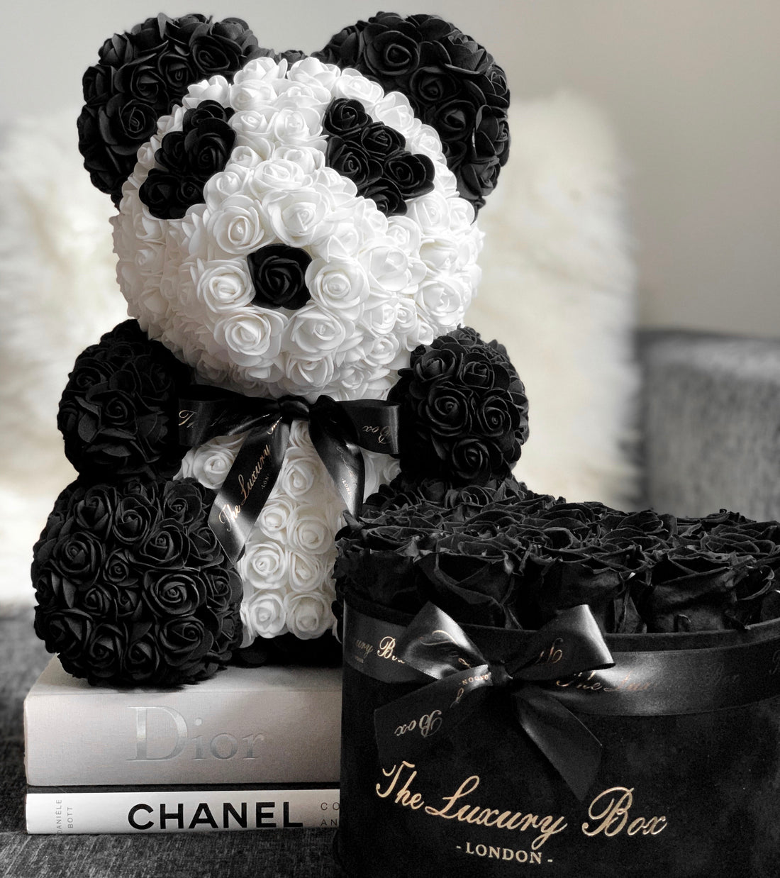 Panda Rose bear and infinity roses box set luxury gift for birthdays, wedding anniversary, new baby gift and special occasions
